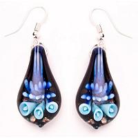 C   Bleek2Sheek -    . (Bleek2Sheek Murano-inspired Glass Blue and Black Teardrop Earrings)