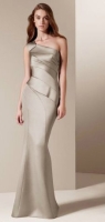       . (One Shoulder Satin Dress with Asymmetrical Skirt)