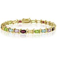 Glitzy Rocks 18k Gold over Silver Gemstone Link Bracelet (Glitzy Rocks 18k Gold over Silver Gemstone Link Bracelet)